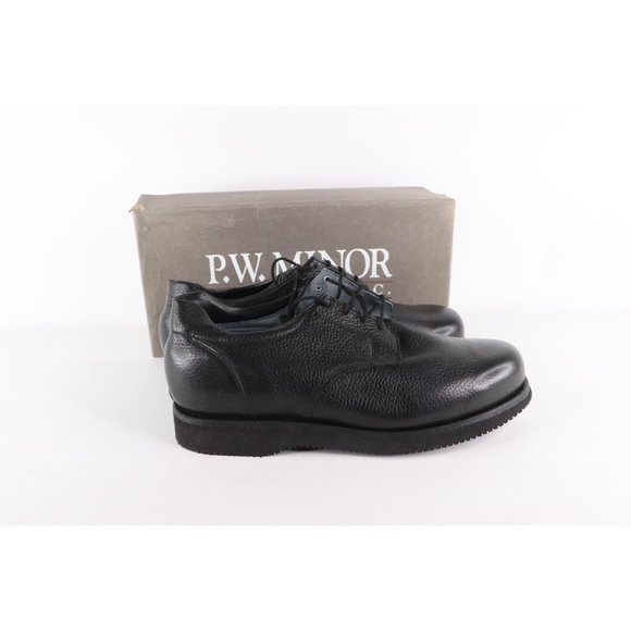 NOS Vintage 90s Mens 11 D Chunky Leather Pebble Grain Dress Shoes Black USA main image 7